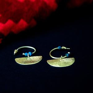 Gold and Teal Crescent Earrings